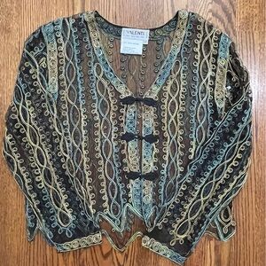 Vintage Valenti Sheer Filagree Jacket / Cover Up Blue Gold Size M